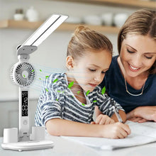 Load image into Gallery viewer, Foldable LED Table Light Eye Protection Multifunction Desk Lamp With Thermometer Calendar Fan Pen Holder Study Reading Fan Light