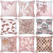 Load image into Gallery viewer, Rose Gold Pink Geometric Square Throw Pillow Cover