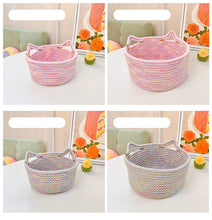 Load image into Gallery viewer, Creative Desktop Cat Ear Cotton Hand Woven Storage Basket