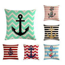 Load image into Gallery viewer, Nautical Anchor Themed Pillow Cover – Stylish Coastal Decorative Throw Pillow Case for Home Décor