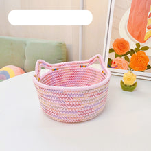 Load image into Gallery viewer, Creative Desktop Cat Ear Cotton Hand Woven Storage Basket