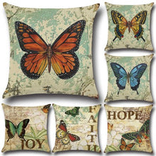 Load image into Gallery viewer, Butterfly Cotton Pillowcase – Elegant and Soft Decorative Pillow Cover for Home Décor
