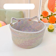 Load image into Gallery viewer, Creative Desktop Cat Ear Cotton Hand Woven Storage Basket