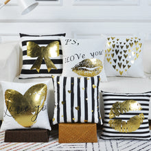 Load image into Gallery viewer, Black, White, and Gold Throw Pillow – Luxurious Decorative Pillow for Modern Home Décor