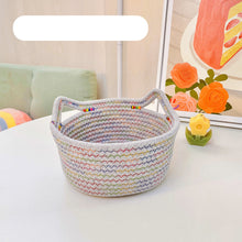 Load image into Gallery viewer, Creative Desktop Cat Ear Cotton Hand Woven Storage Basket