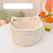 Load image into Gallery viewer, Creative Desktop Cat Ear Cotton Hand Woven Storage Basket