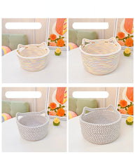 Load image into Gallery viewer, Creative Desktop Cat Ear Cotton Hand Woven Storage Basket