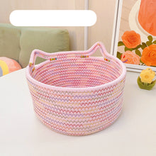 Load image into Gallery viewer, Creative Desktop Cat Ear Cotton Hand Woven Storage Basket