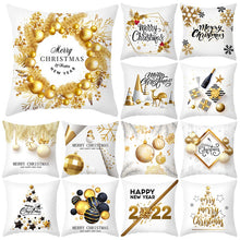 Load image into Gallery viewer, Gold Accented Christmas Printed Throw Pillow – Festive and Elegant Holiday Décor