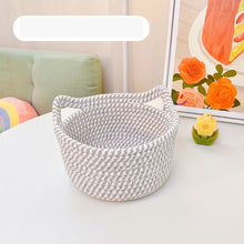 Load image into Gallery viewer, Creative Desktop Cat Ear Cotton Hand Woven Storage Basket