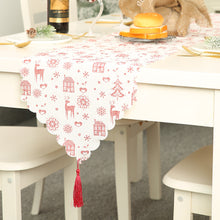 Load image into Gallery viewer, Christmas decorative linen print snowflake with tassel table mat
