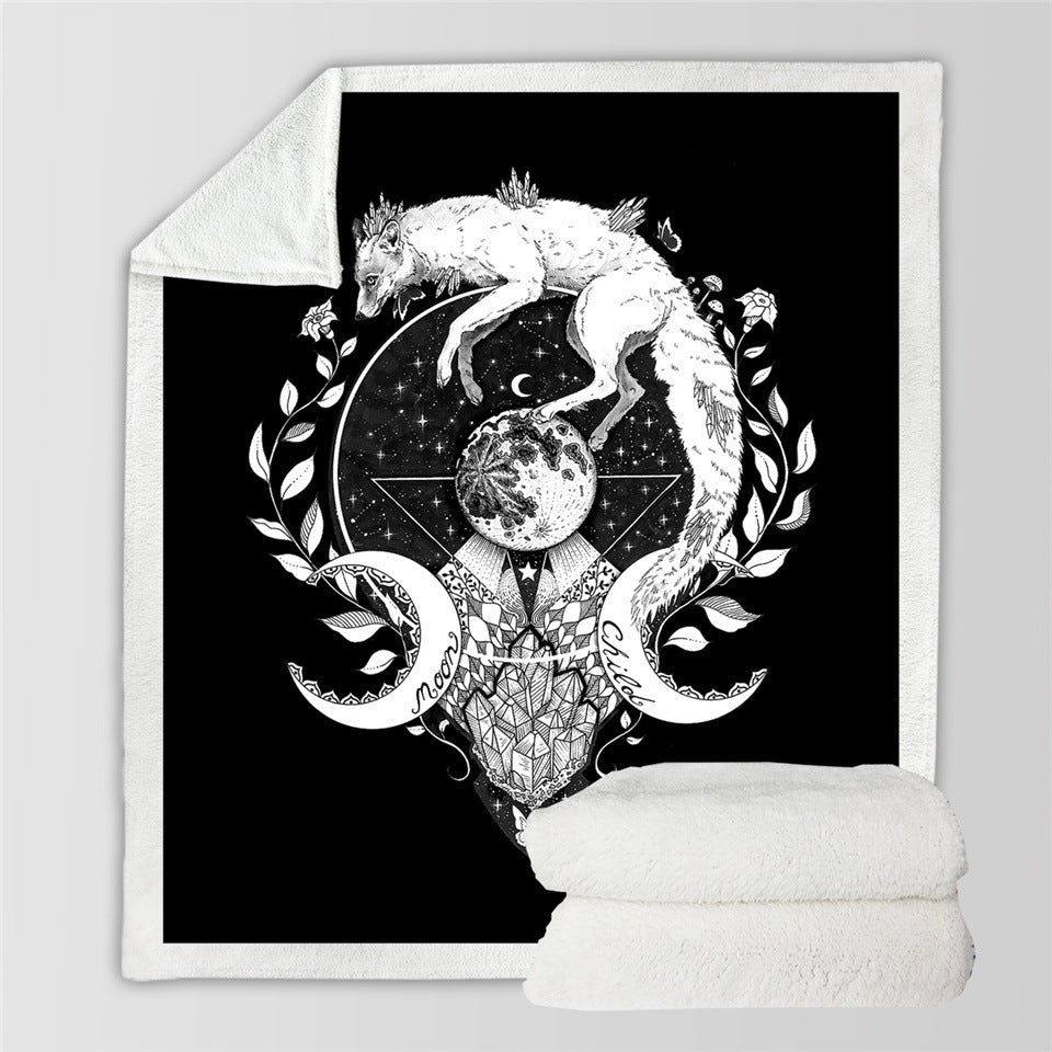 Wolf And Galaxy Pattern Throw Blanket