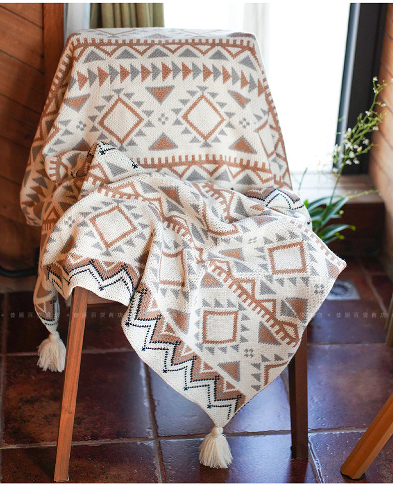 Acrylic Knitted Bohemian Shawl Blanket