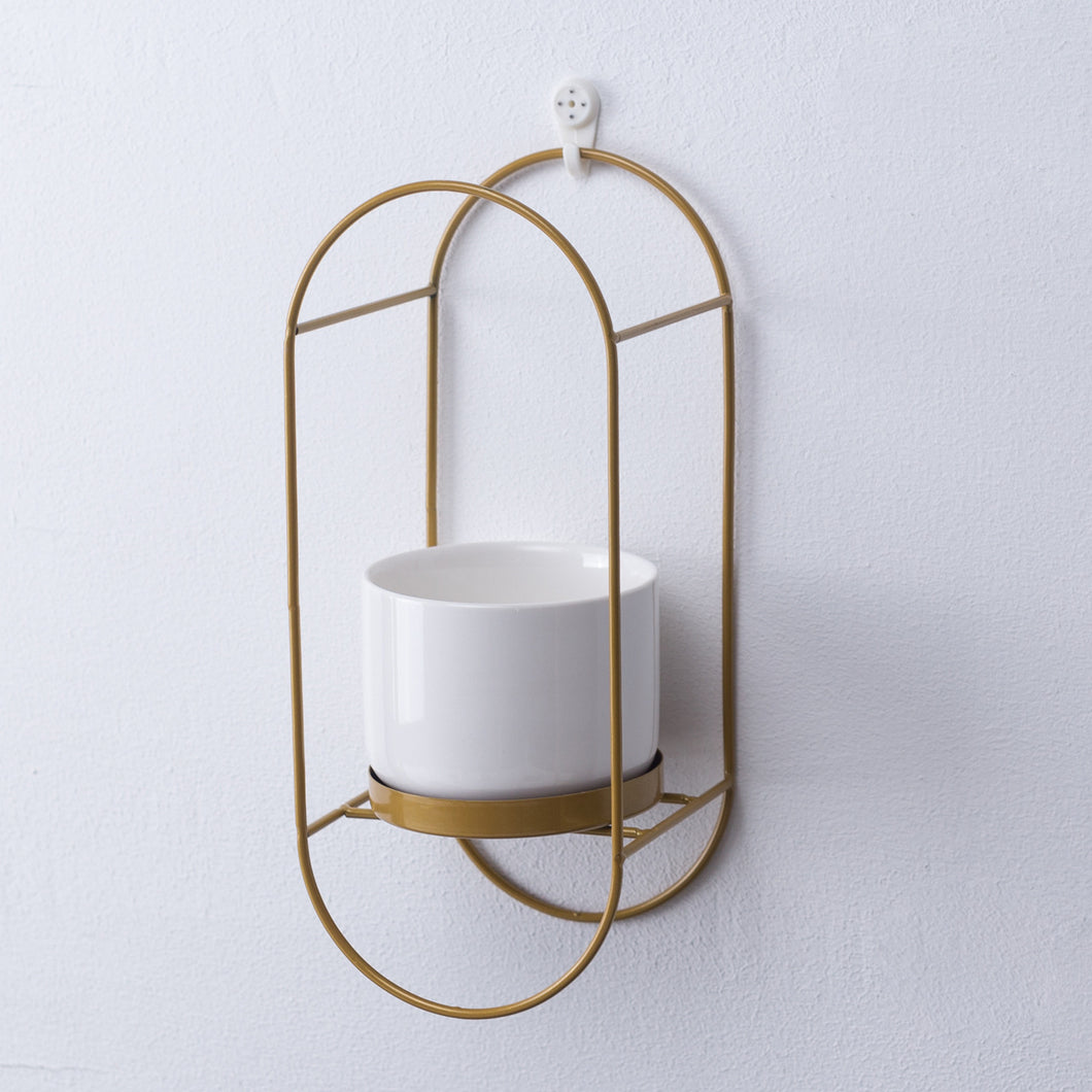 Oval Iron Frame Ceramic Flower Pot Shelf
