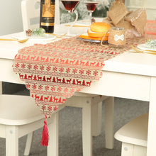 Load image into Gallery viewer, Christmas decorative linen print snowflake with tassel table mat
