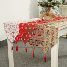 Load image into Gallery viewer, Christmas decorative linen print snowflake with tassel table mat
