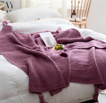 Load image into Gallery viewer, Nordic Fringed Knit Ball Wool Blanket
