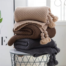 Load image into Gallery viewer, Nordic Fringed Knit Ball Wool Blanket
