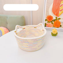 Load image into Gallery viewer, Creative Desktop Cat Ear Cotton Hand Woven Storage Basket
