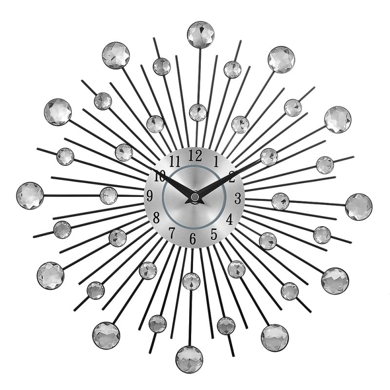 Crystal Silver Wrought Iron Wall Clock