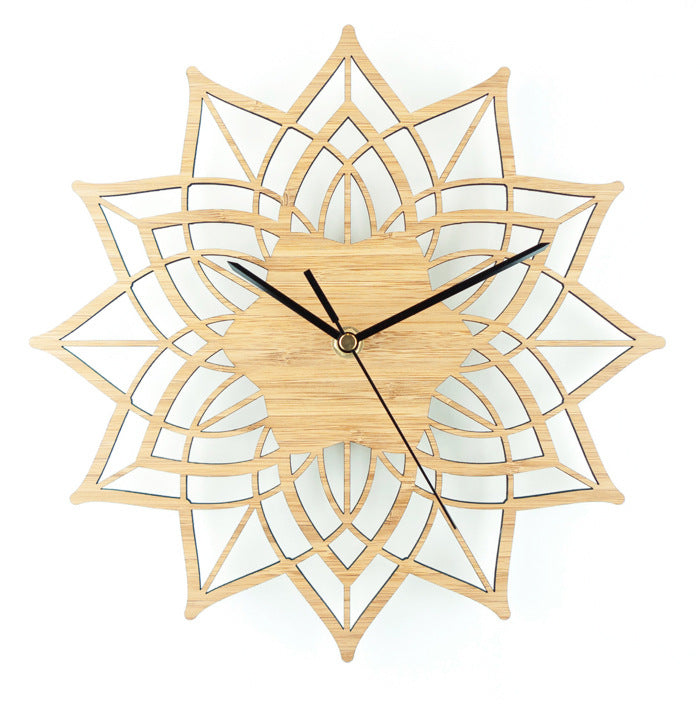 Natural Wood Lotus Wall Clock